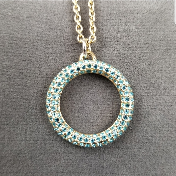 Coach, Blue Pave, Circle Pendant, Necklace - Picture 5 of 6